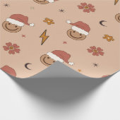 70s Nostalgie Retro Groovy Gelukkig Gezicht Kerstm Cadeaupapier (Hoek)