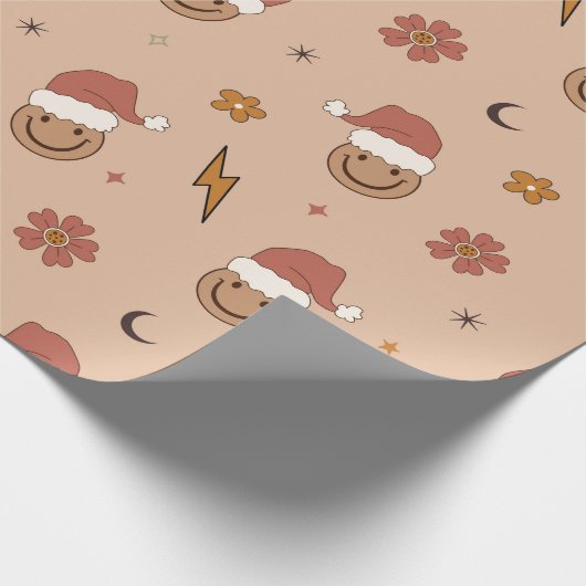 70s Nostalgie Retro Groovy Gelukkig Gezicht Kerstm Cadeaupapier (Hoek)