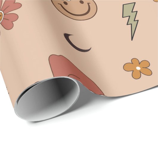 70s Nostalgie Retro Groovy Gelukkig Gezicht Kerstm Cadeaupapier (Rol Hoek)