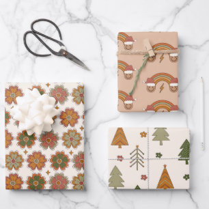 70s Nostalgie Retro Groovy Kerstmis Inpakpapier Vel