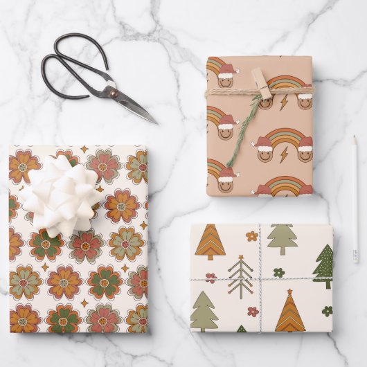 70s Nostalgie Retro Groovy Kerstmis Inpakpapier Vel (Voorkant)