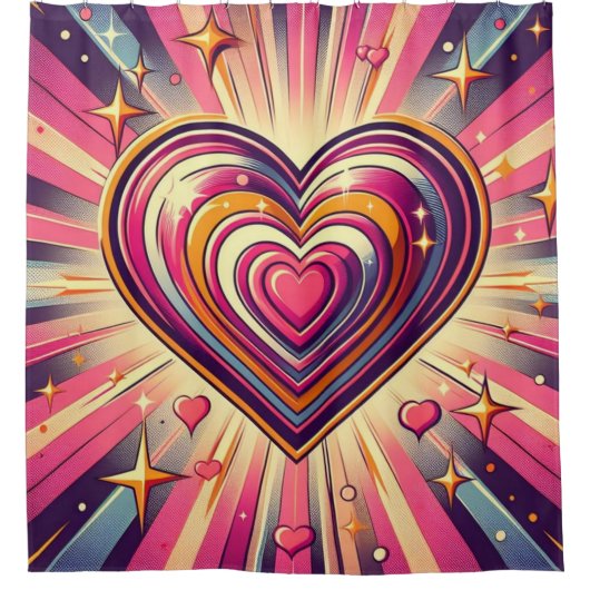 70s pop kunst hart/Valentijnse Douchegordijn (Voorkant)