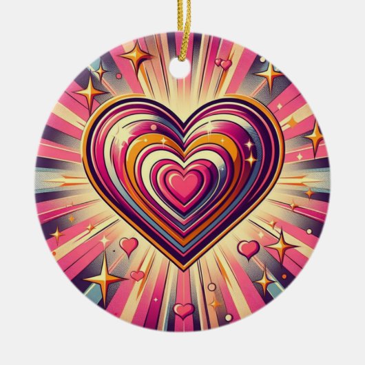 70s pop kunst hart/Valentijnse Keramisch Ornament (Voorkant)