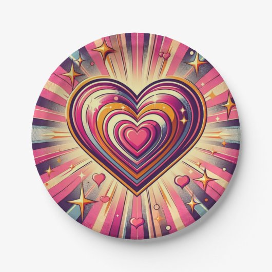 70s pop kunst hart/Valentijnse Papieren Bordje (Voorkant)