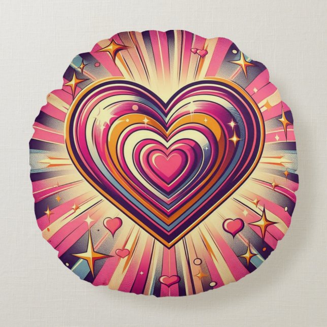 70s pop kunst hart/Valentijnse  Rond Kussen (Voorkant)