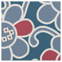 70's populaire bloem marine en rode stof