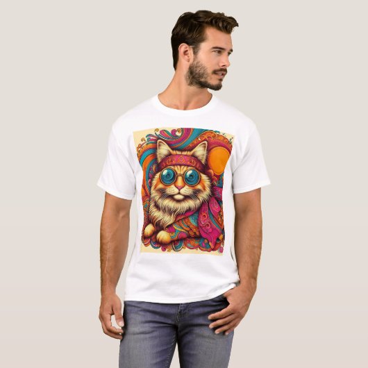 70's psychedelic cat t-shirt (Voorkant volledig)