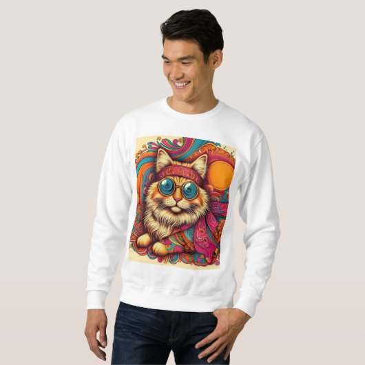 70's psychedelic cat trui (Voorkant volledig)