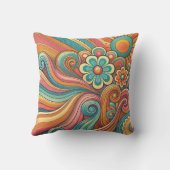 70s Psychedelic Floral Design – Retro Groovy Art Buitenkussen (Achterkant)