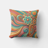 70s Psychedelic Floral Design – Retro Groovy Art Buitenkussen (Voorkant)