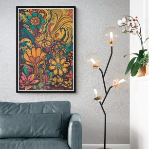 70s Psychedelic Flowers AI Art Kleurrijke retrot Poster