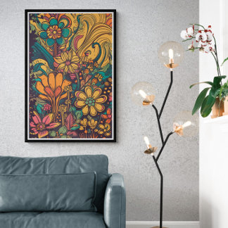 70s Psychedelic Flowers AI Art | Kleurrijke retrot Poster