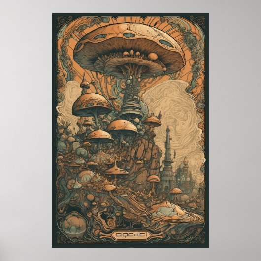 70s Psychedelic Mushroom AI Art | Retro Abstract Poster (Voorkant)