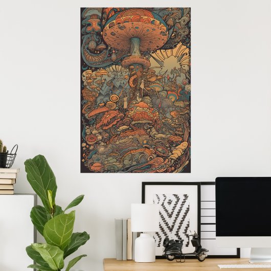 70s Psychedelic Mushroom Retro AI Art Poster (Thuiskantoor)