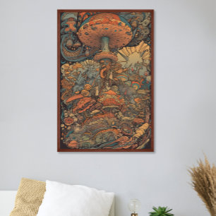 70s Psychedelic Mushroom Retro AI Art Poster