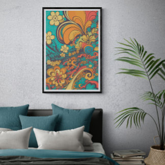 70s Psychedelic Retro Flower AI Art | VINTAGE Poster