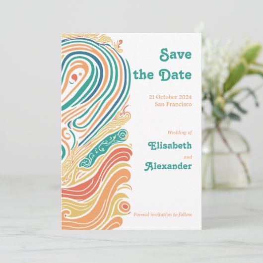 70's psychedelische golven, red de datum kaart (Staand voorkant)