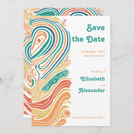 70's  psychedelische golven, red de datum kaart (Voorkant / Achterkant)