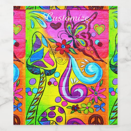 70's psychedelische kleurrijke Thunder_Cove Wijn Etiket (Enkel label)