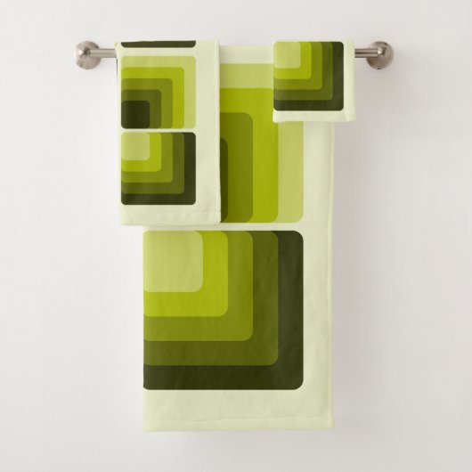 70s Rainbow Squares Monochrome Green Bad Handdoek (Insitu)