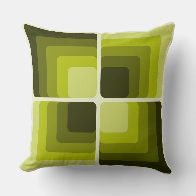 70s Rainbow Squares Monochrome Green Kussen (Voorkant)