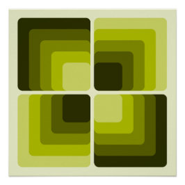 70s Rainbow Squares Monochrome Green Perfect Poster