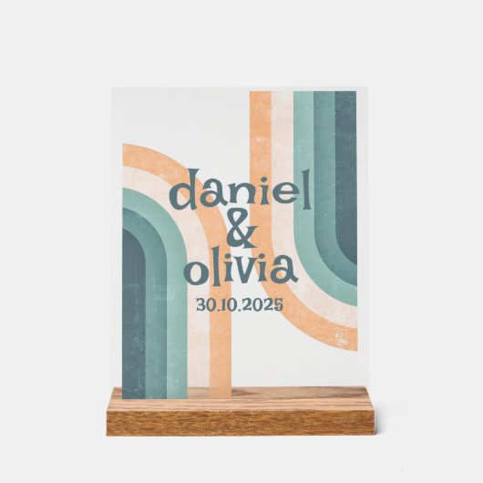 70s regenboog bruiloft acryl bord (Voorkant)