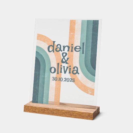 70s  regenboog bruiloft acryl bord (Hoek)