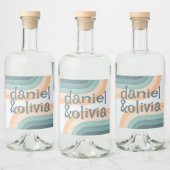 70s  regenboog bruiloft likeurfles etiket (Flessen)