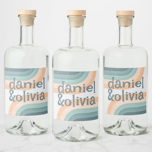 70s  regenboog bruiloft likeurfles etiket (Flessen)