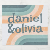 70s  regenboog bruiloft likeurfles etiket (Enkel label)