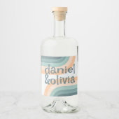 70s  regenboog bruiloft likeurfles etiket (Voorkant)