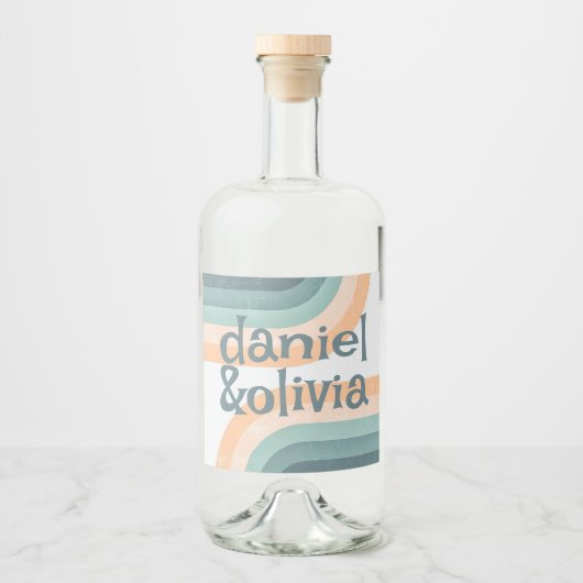 70s  regenboog bruiloft likeurfles etiket (Voorkant)