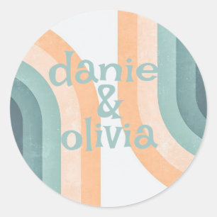 70s  regenboog bruiloft ronde sticker
