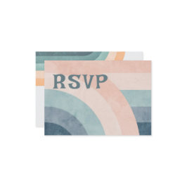 70s regenboog bruiloft RSVP kaartje