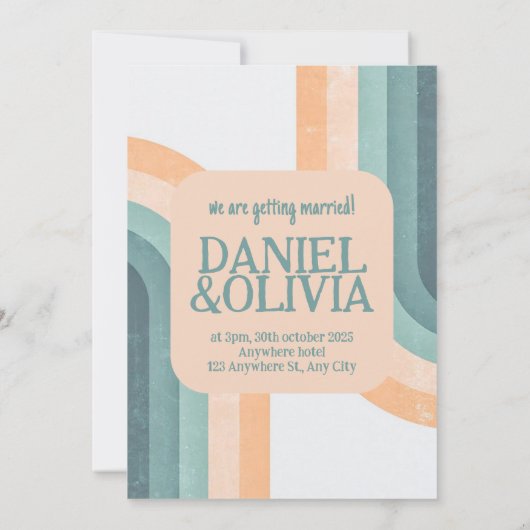 70s regenboog bruiloft save the date (Achterkant)