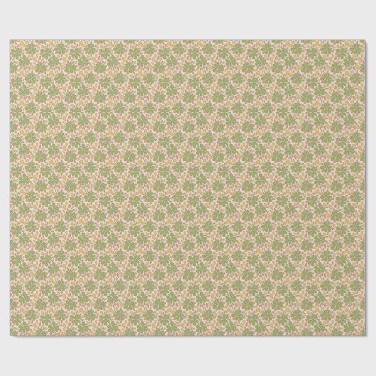 70s Retro Abstracte Bloemen Groen Geel Roze Cadeaupapier (Vlak)