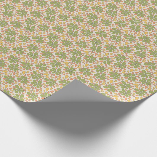 70s Retro Abstracte Bloemen Groen Geel Roze Cadeaupapier (Hoek)