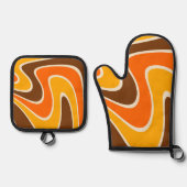 70s Retro Abstracte Lava Oven Mitt en Pothouders Ovenwant & Pannenlap Set (Voorkant)