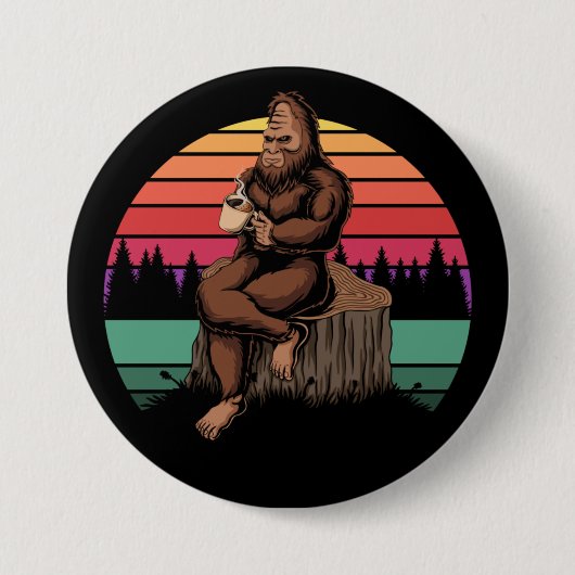 70s Retro Bigfoot & koffie Ronde Button 7,6 Cm (Voorkant)