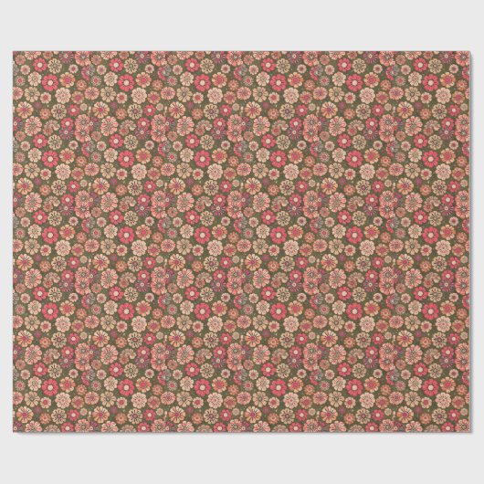 70s Retro Bloem Patroon Cadeaupapier (Vlak)