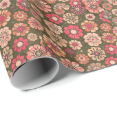 70s Retro Bloem Patroon Cadeaupapier (Rol Hoek)