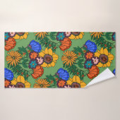 70s Retro Bloemen Groen - Retro midden eeuw modern Badhanddoek (Badhanddoek)
