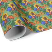 70s Retro Bloemen Groen - Retro midden eeuw modern Cadeaupapier (Rol Hoek)