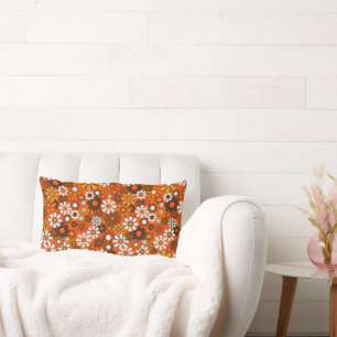 70s Retro Bloemendecor Bruin Oranje Boho Sfeer Dec Kussen