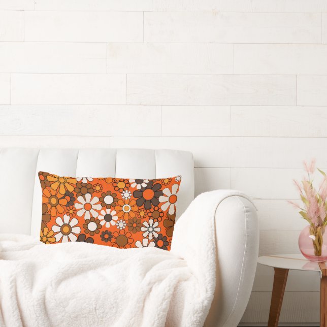 70s Retro Bloemendecor Bruin Oranje Boho Sfeerdeco Kussen (Bank)