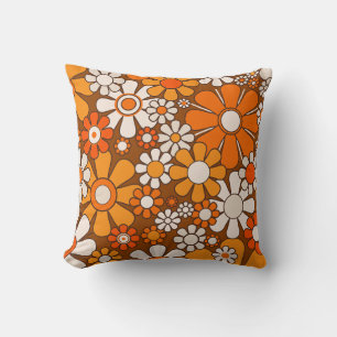 70s Retro Bloemendecor Bruin Oranje Boho Sfeerdeco Kussen