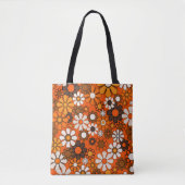 70s Retro Bloemendecor Bruin Oranje Boho Tote Bag (Voorkant)