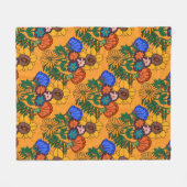 70s Retro Bloemengeel - Midden eeuw moderne botan Fleece Deken (Voorkant (Horizontaal))