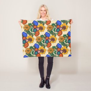 70s Retro Bloemenparel- Mid Century Modern Fleece Deken